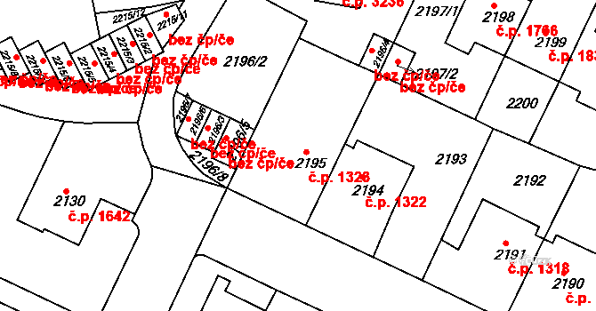 Teplice 1323 na parcele st. 2195 v KÚ Teplice, Katastrální mapa