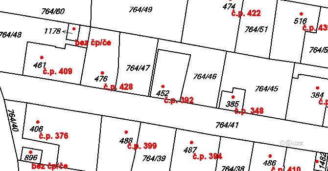 Blovice 392 na parcele st. 452 v KÚ Blovice, Katastrální mapa