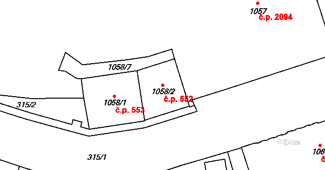Cheb 552 na parcele st. 1058/2 v KÚ Cheb, Katastrální mapa