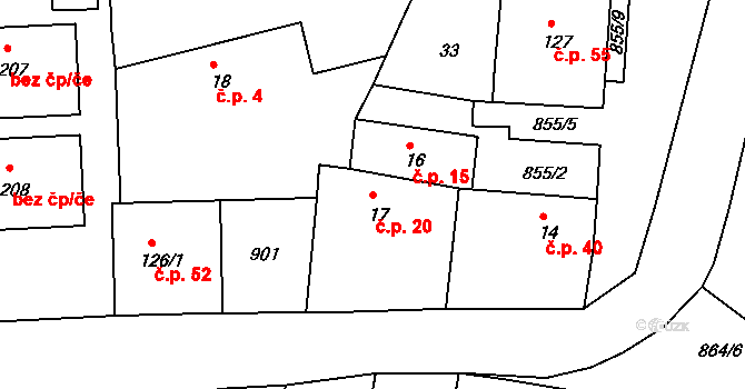 Chocenice 20, Břežany I na parcele st. 17 v KÚ Chocenice u Břežan I, Katastrální mapa