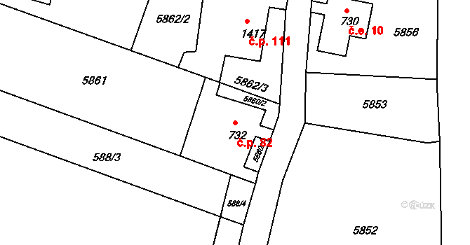 Loučné 82, Jiříkov na parcele st. 732 v KÚ Jiříkov, Katastrální mapa