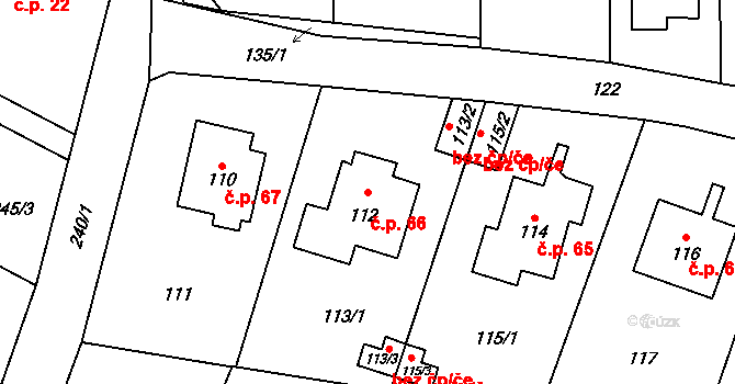 Křeslice 66, Praha na parcele st. 112 v KÚ Křeslice, Katastrální mapa