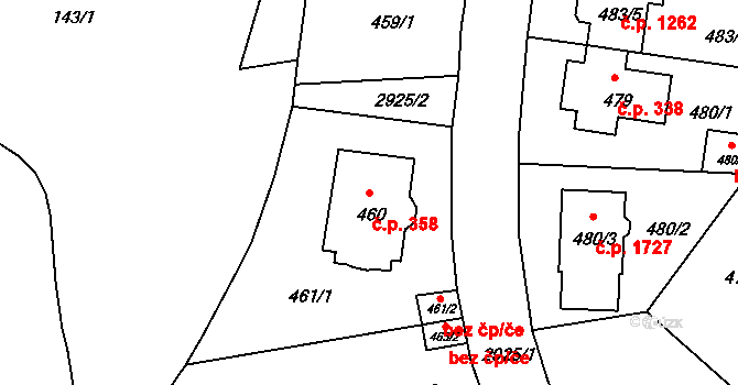 Braník 358, Praha na parcele st. 460 v KÚ Braník, Katastrální mapa