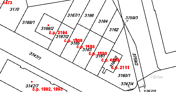 Břevnov 1190, Praha na parcele st. 3163 v KÚ Břevnov, Katastrální mapa