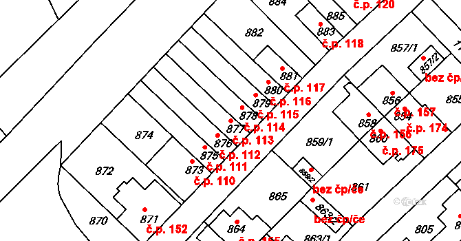 Prosek 113, Praha na parcele st. 877 v KÚ Prosek, Katastrální mapa