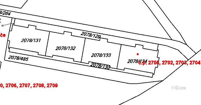 Záběhlice 2703, Praha na parcele st. 2078/133 v KÚ Záběhlice, Katastrální mapa