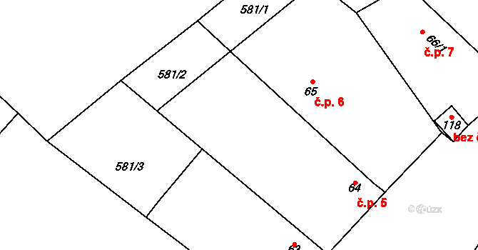 Rozehnaly 5, Radovesnice II na parcele st. 64 v KÚ Rozehnaly, Katastrální mapa