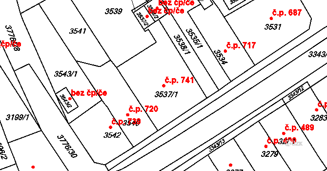Jirkov 741 na parcele st. 3537/1 v KÚ Jirkov, Katastrální mapa