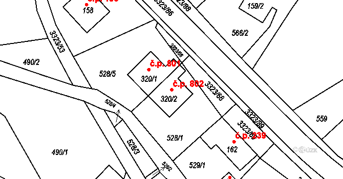 Rtyně v Podkrkonoší 802 na parcele st. 320/2 v KÚ Rtyně v Podkrkonoší, Katastrální mapa
