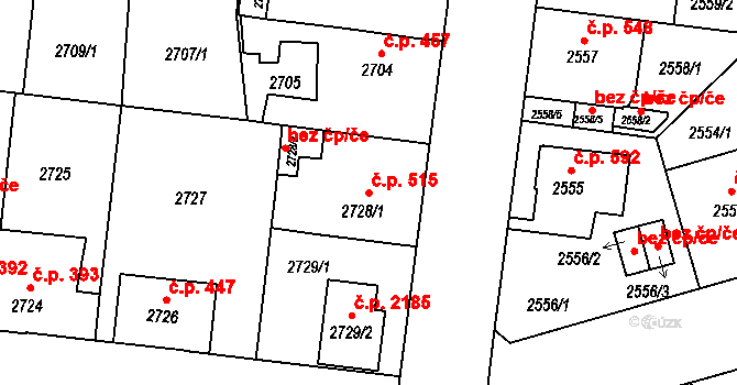 Bolevec 515, Plzeň na parcele st. 2728/1 v KÚ Bolevec, Katastrální mapa