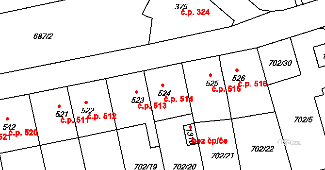 Parník 514, Česká Třebová na parcele st. 524 v KÚ Parník, Katastrální mapa