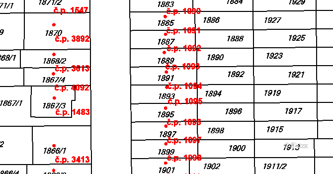 Prostějov 1095 na parcele st. 1893 v KÚ Prostějov, Katastrální mapa