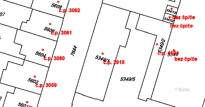 Prostějov 2915 na parcele st. 5349/1 v KÚ Prostějov, Katastrální mapa