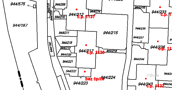 Šumbark 1136, Havířov na parcele st. 944/217 v KÚ Šumbark, Katastrální mapa