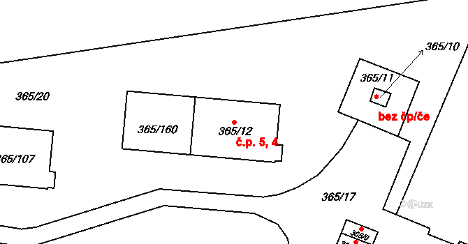 Tušimice 4,5, Kadaň na parcele st. 365/12 v KÚ Tušimice, Katastrální mapa