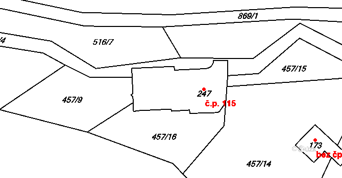 Labská 115, Špindlerův Mlýn na parcele st. 247 v KÚ Labská, Katastrální mapa