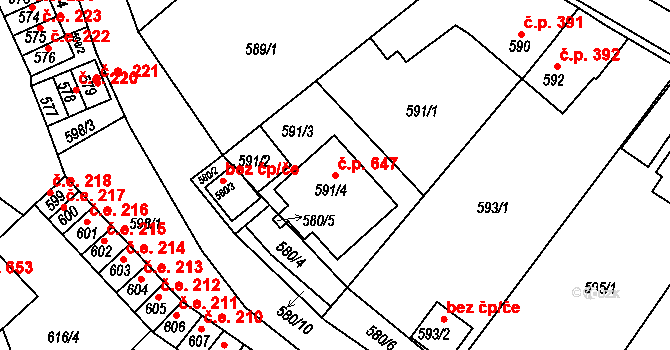 Klášterec nad Ohří 647 na parcele st. 591/4 v KÚ Klášterec nad Ohří, Katastrální mapa