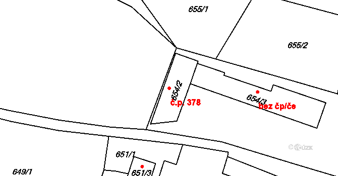Pražské Předměstí 378, Bílina na parcele st. 654/2 v KÚ Bílina, Katastrální mapa