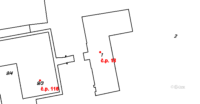Klečůvka 18, Zlín na parcele st. 1 v KÚ Klečůvka, Katastrální mapa