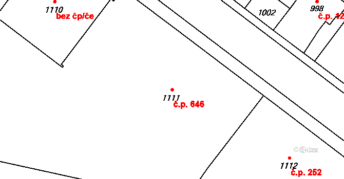 Jaktař 646, Opava na parcele st. 1111/1 v KÚ Jaktař, Katastrální mapa