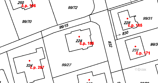 Drahelčice 166 na parcele st. 224 v KÚ Drahelčice, Katastrální mapa