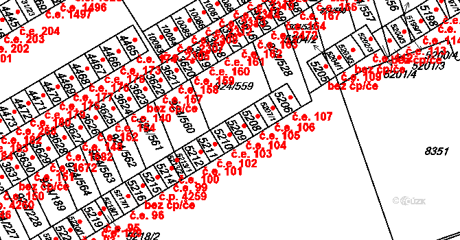 Hodonín 104 na parcele st. 5209 v KÚ Hodonín, Katastrální mapa
