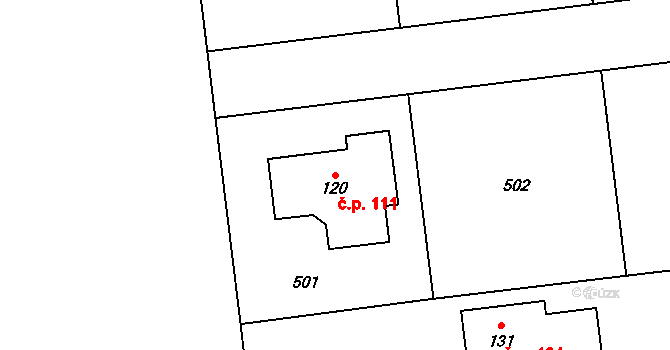 Tlustovousy 111, Tuklaty na parcele st. 120 v KÚ Tlustovousy, Katastrální mapa