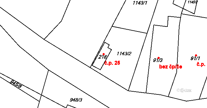 Spařence 25, Markvartice na parcele st. 218 v KÚ Markvartice u Sobotky, Katastrální mapa