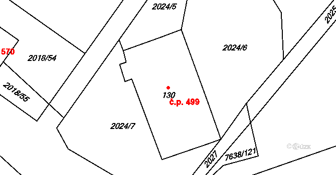 Chlupice 499, Hostěradice na parcele st. 130 v KÚ Chlupice, Katastrální mapa