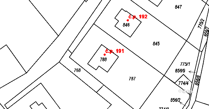 Loučky 191, Zátor na parcele st. 788 v KÚ Loučky u Zátoru, Katastrální mapa