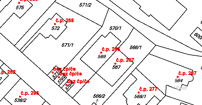 Pokratice 266, Litoměřice na parcele st. 569 v KÚ Pokratice, Katastrální mapa
