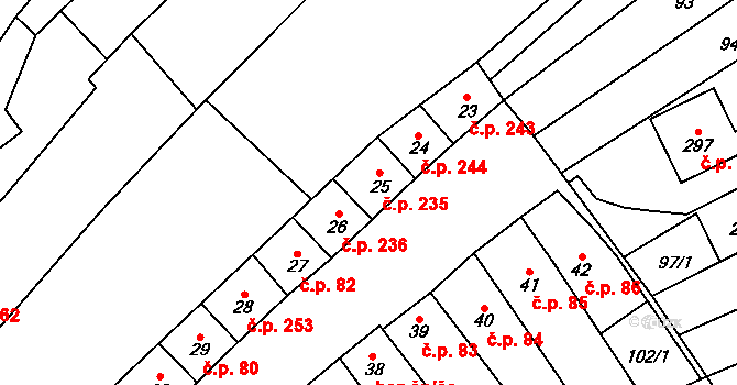 Chvalkovice na Hané 235, Ivanovice na Hané na parcele st. 25 v KÚ Chvalkovice na Hané, Katastrální mapa