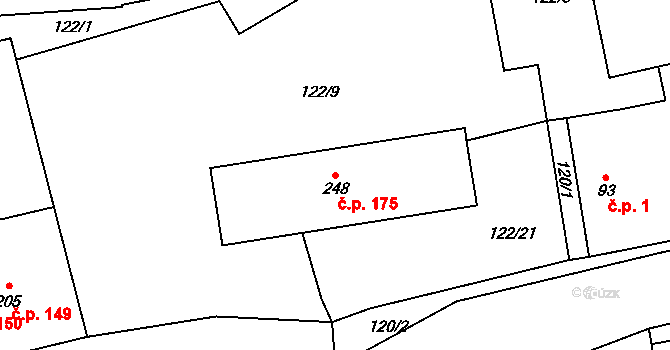 Křivsoudov 175 na parcele st. 248 v KÚ Křivsoudov, Katastrální mapa