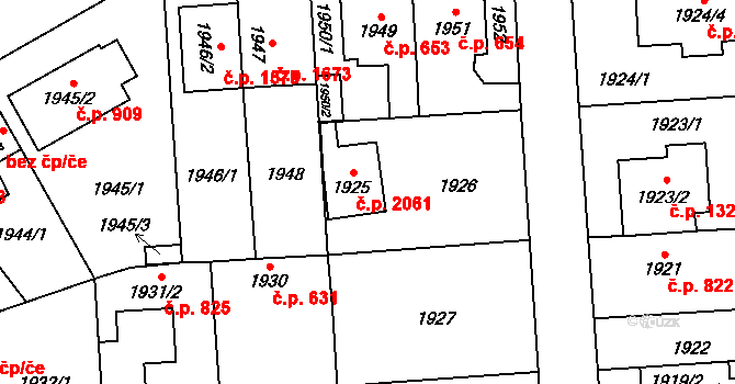 Kyje 2061, Praha na parcele st. 1925 v KÚ Kyje, Katastrální mapa