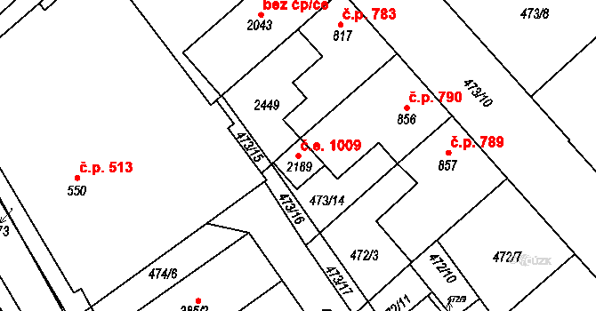 Tišnov 1009 na parcele st. 2189 v KÚ Tišnov, Katastrální mapa