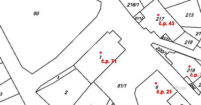 Petrovice 71, Nové Město na Moravě na parcele st. 1 v KÚ Petrovice u Nového Města na Moravě, Katastrální mapa