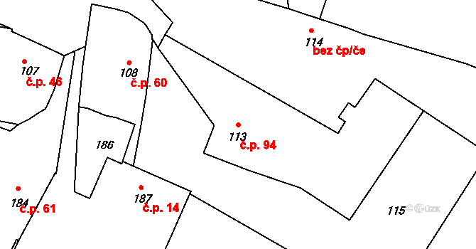 Lavičky 94 na parcele st. 113 v KÚ Lavičky, Katastrální mapa