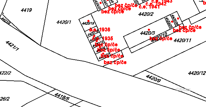 Chomutov 1931 na parcele st. 4420/27 v KÚ Chomutov I, Katastrální mapa