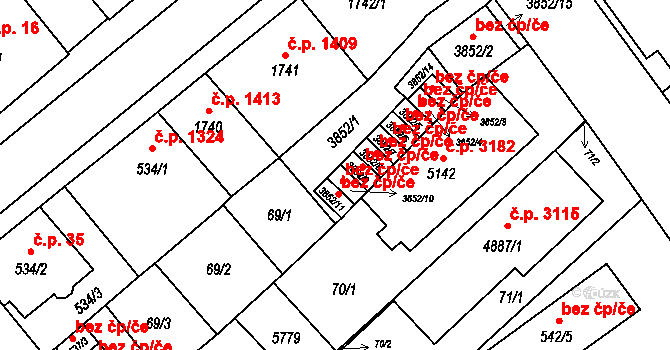 Břeclav 41289323 na parcele st. 3852/10 v KÚ Břeclav, Katastrální mapa