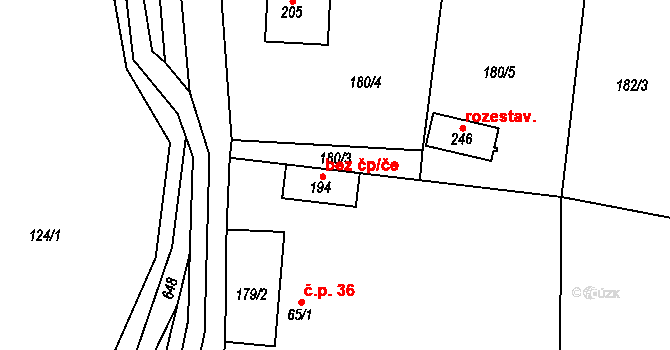 Bradlecká Lhota 43552323 na parcele st. 194 v KÚ Bradlecká Lhota, Katastrální mapa