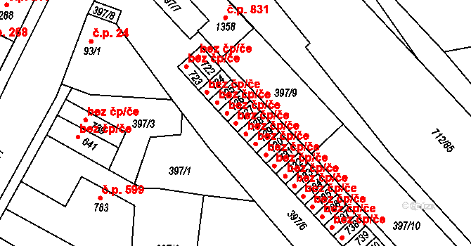 Slatiňany 43714323 na parcele st. 727 v KÚ Slatiňany, Katastrální mapa