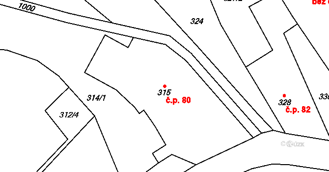Chuchelná 80 na parcele st. 315 v KÚ Chuchelná, Katastrální mapa