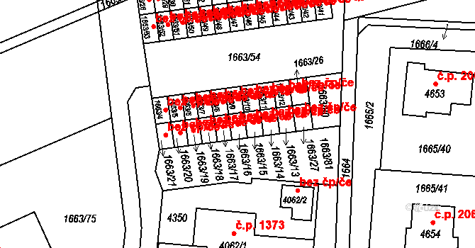 Čelákovice 46115323 na parcele st. 1663/16 v KÚ Čelákovice, Katastrální mapa