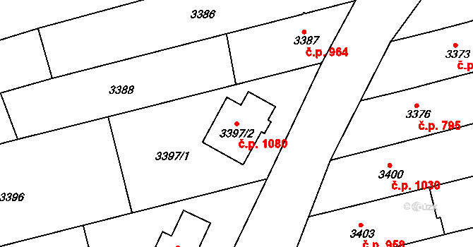 Vlčnov 1080 na parcele st. 3397/2 v KÚ Vlčnov, Katastrální mapa