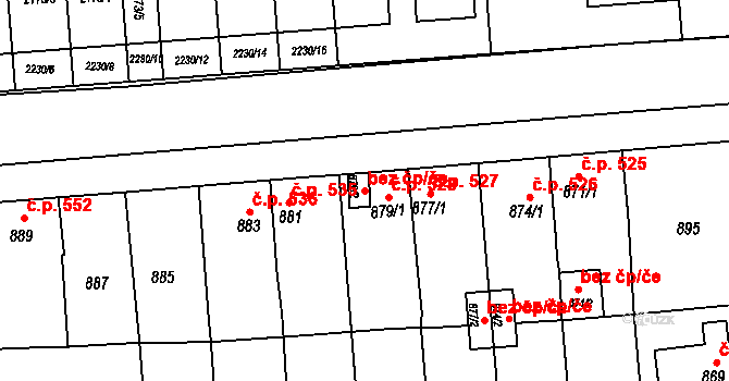 Podbořany 49153323 na parcele st. 879/2 v KÚ Podbořany, Katastrální mapa