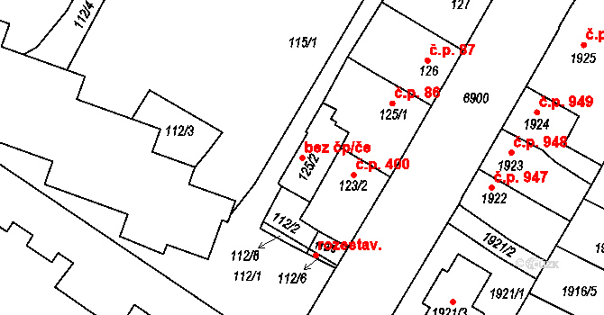 Boskovice 49431323 na parcele st. 125/2 v KÚ Boskovice, Katastrální mapa