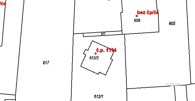 Kostelec nad Černými lesy 1194 na parcele st. 612/2 v KÚ Kostelec nad Černými lesy, Katastrální mapa