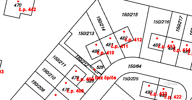 Mratín 410 na parcele st. 480 v KÚ Mratín, Katastrální mapa