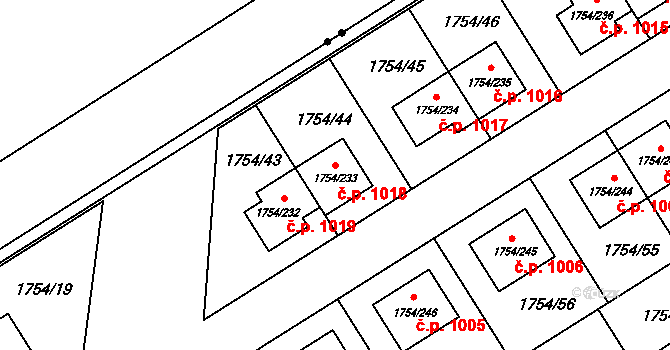 Slivenec 1018, Praha na parcele st. 1754/233 v KÚ Slivenec, Katastrální mapa