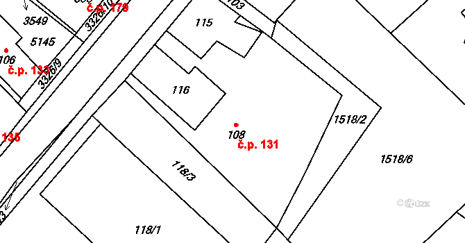 Krouna 131 na parcele st. 108 v KÚ Krouna, Katastrální mapa